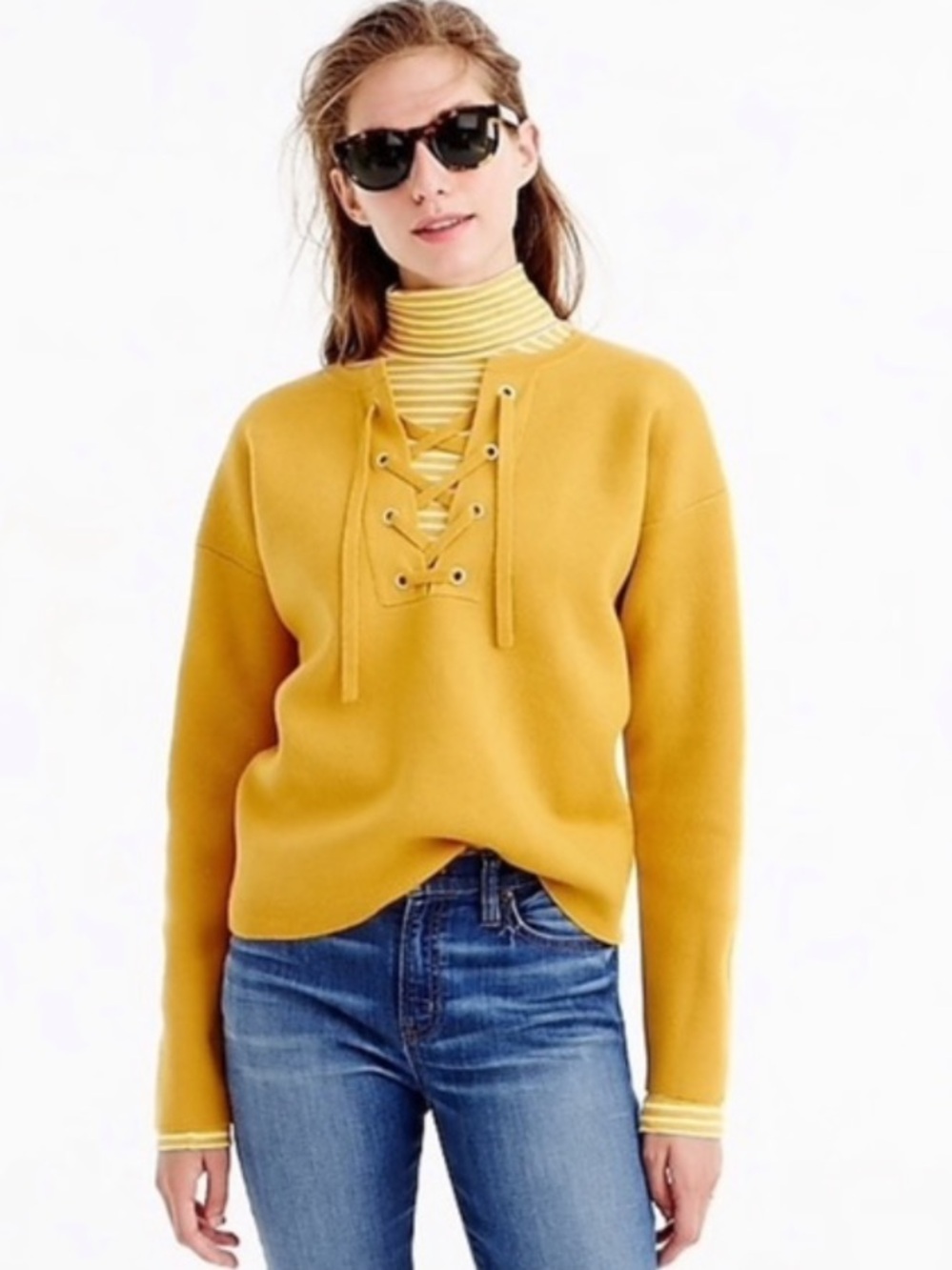 J. Crew Collection Bonded Lace-Up Sweater Mustard Yellow Gold Sweater New!